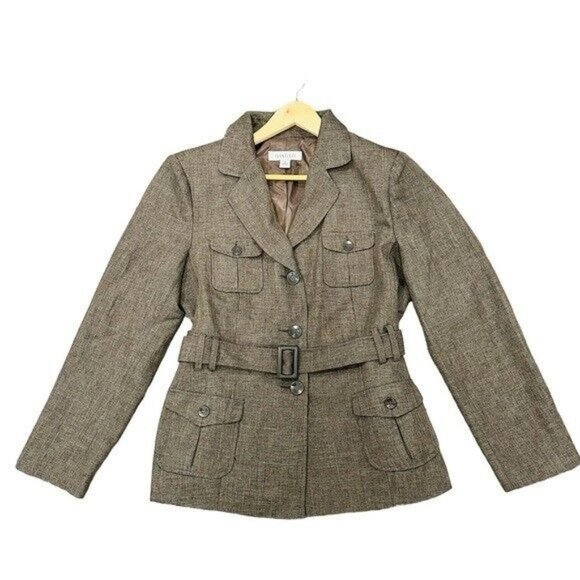 Vintage Jackets & Blazers - Vintage Danillo Safari SINGLE BREASTED BLAZER WITH BELT BROWN Women Size 12